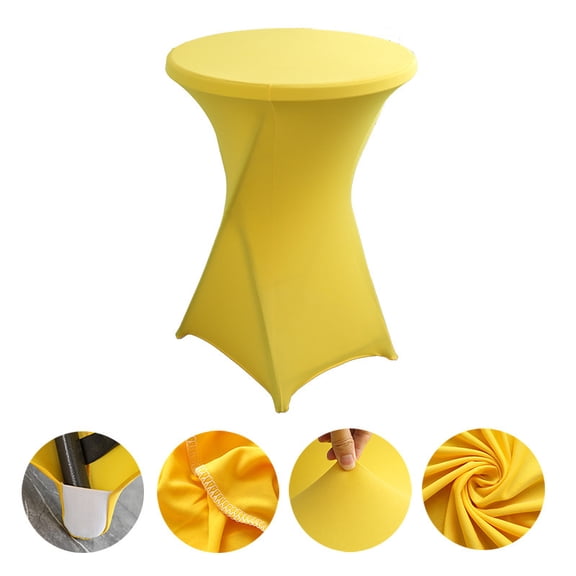NAMZI 32" Diameter x 43" Height Round Spandex Table Cover, Fitted Highboy Cocktail Tablecloth Perfect for Parties, Weddings & Bars, Yellow