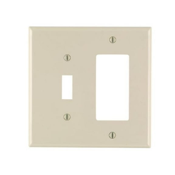 Leviton Combination Wallplate Thermoplastic Nylon 2 Gang Midway Light Almond 1 Toggle
