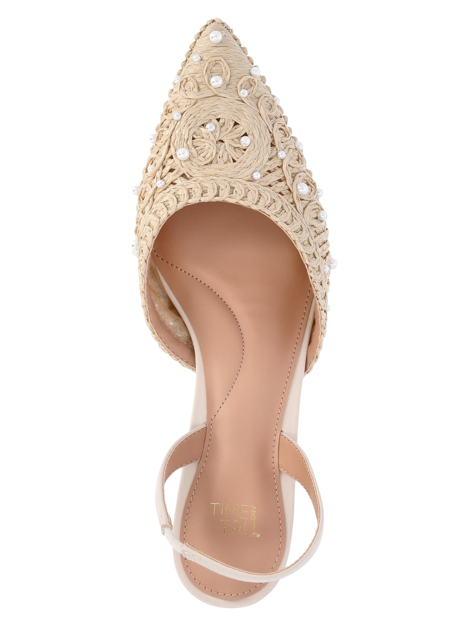 Time and Tru Women's Beaded Raffia Kitten Heels