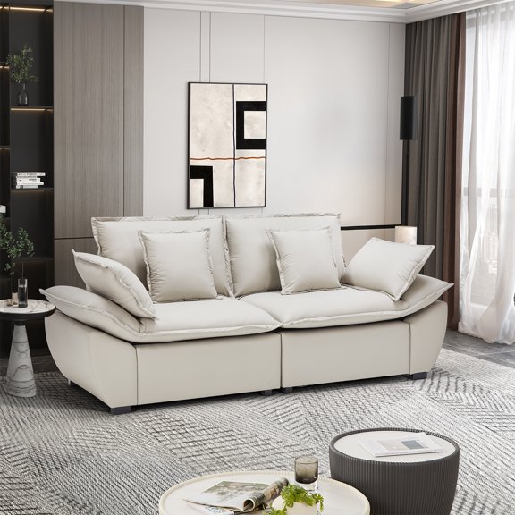 Yeahumalia 91.3" W Faux Leather Loveseat Sofa Pet Friendly with Deep Seat for Living Room Bedroom, Light Grey