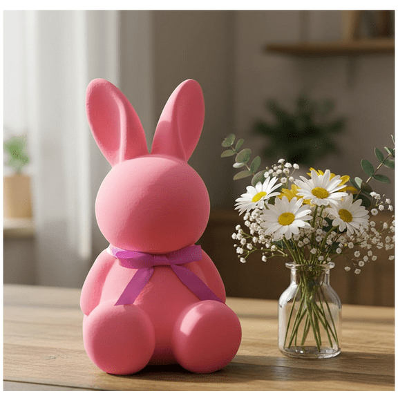 Easter Decorations - 8" Pastel Flocked Bunny - Spring Table Centerpieces Indoor Decor - Bunnies Decoration Set for Home & Party - (Pink)