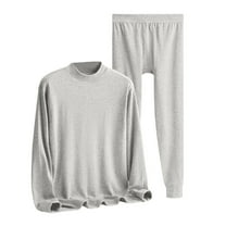 Hogleaql Mens 2 Piece Fleece Lined Thermal Underwear Set, Underwear Base Layer Crewneck Long Sleeve Shirt & Bottom Set Pjs Soft Fashion Cotton Sleepwear Light Gray 2XL