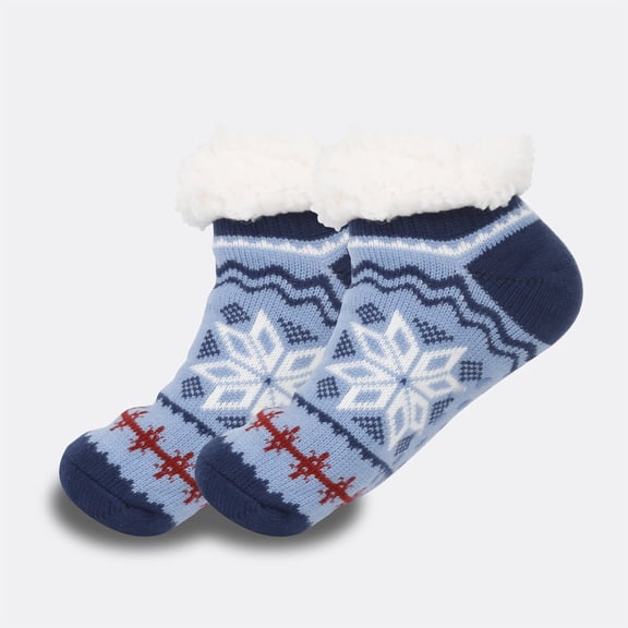 Women's Fuzzy Slipper Socks with Grippers Super Soft Warm Fleece Lined 2025 Winter Gifts Short Cozy Cabin Socks Women's Extra-Thick Fleece-Lined Short Socks for Indoor Use Blue