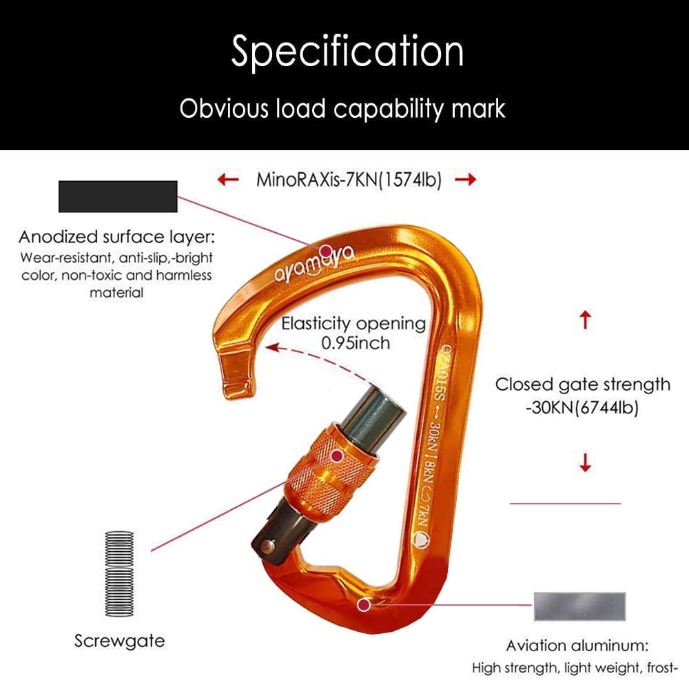 ASTRAEA 3Pack Screwgate Locking Carabiner D Shape Hook, 30KN Aluminum Alloy Outdoor Sport Tools for Climbing Caving, Orange