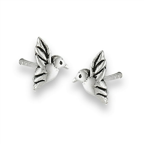 Little Bird Post Tiny Hummingbird Wing .925 Sterling Silver Animal Feather Stud Earrings Jewelry Female