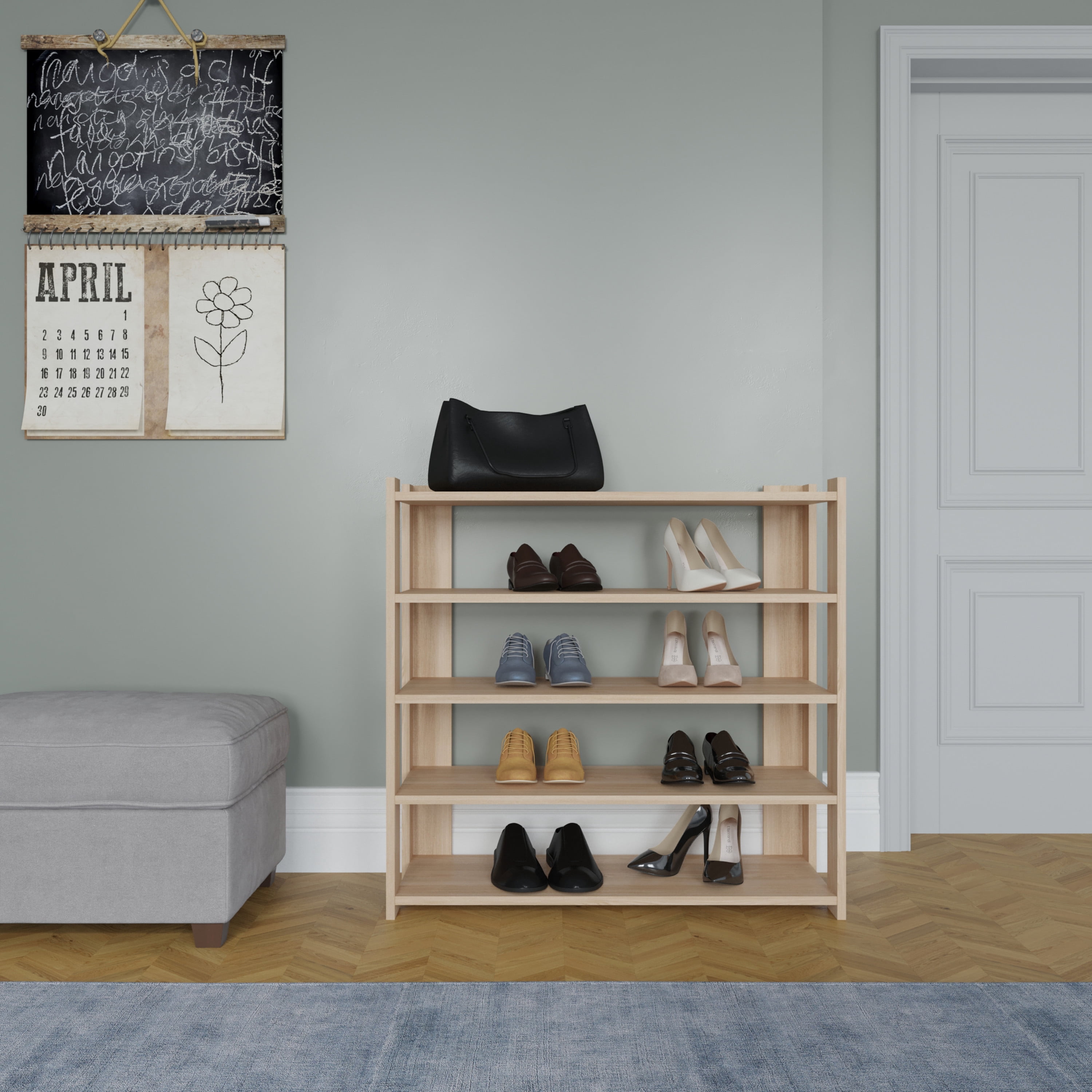Ada Home Decor Furniture 4 Tier 16 Pair Oak Gordon Modern Shoe Rack