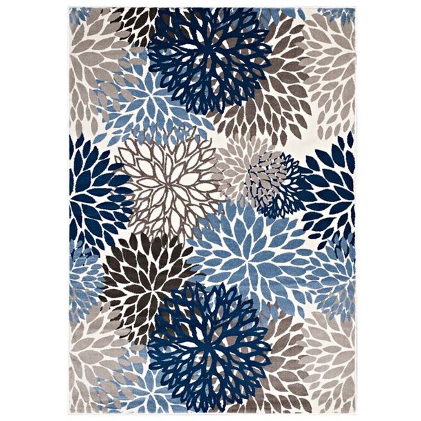 Modway Calithea Vintage Classic Abstract Floral 8x10 Area Rug in Blue