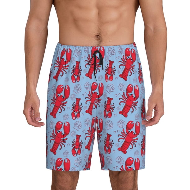 Balery Cartoon Lobsters 2 Pantalones cortos de pijama de punto de algodón para hombre con cinturilla y bolsillos-XX-Large