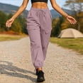 thumbnail image 5 of VEKDONE Women's Tapered Pants Elastic Waist Drawstring Cargo Pants Casual Lightweight Comfy Hiking Joggers Pants with 4 Pockets Travel Outdoor Streetwear Pink L, 5 of 6