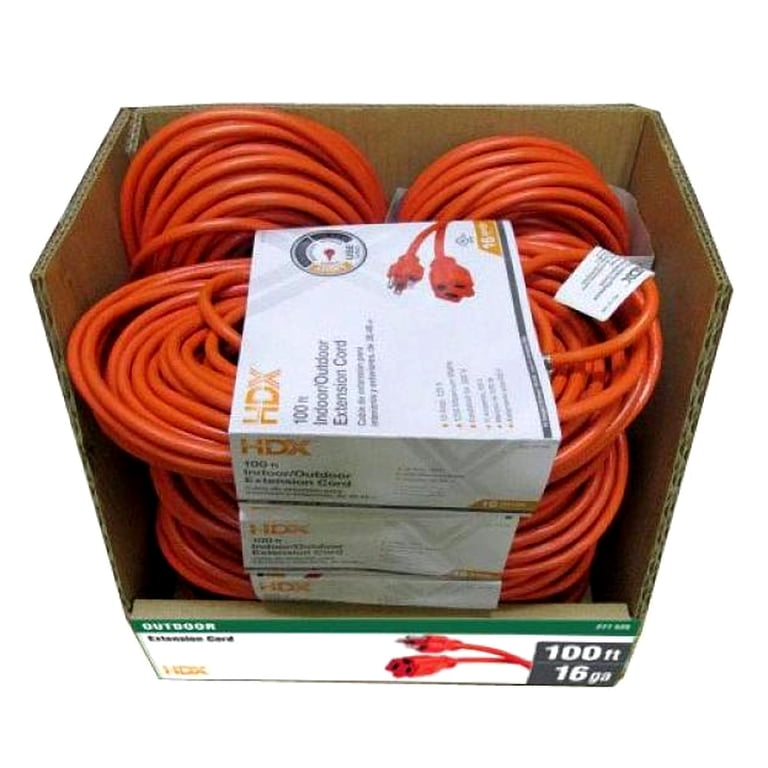 HDX 100 Ft. 16/3 Light Duty Indoor/Outdoor Extension Cord – Orange, SJTW, 10A