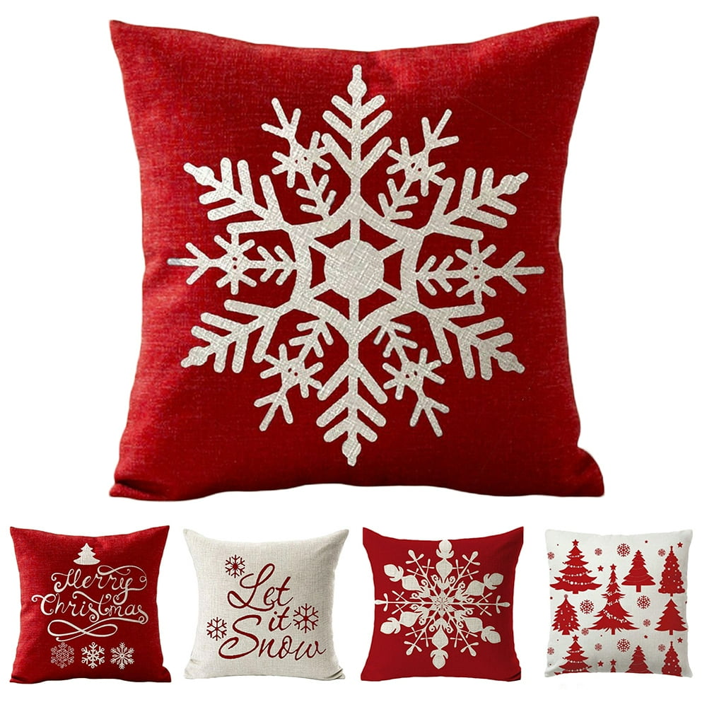 SPRING PARK Merry Christmas Throw Pillow Covers Deer Snowflakes Snowman