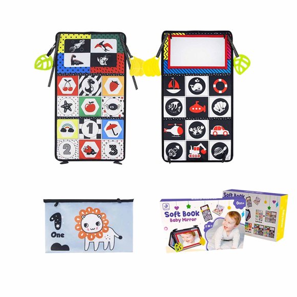 Livre Miroir pour Bébés, Jouet Sensoriel Pliant avec Papier Froissé et Motifs d'Animaux, Cognition d'Apprentissage Précoce pour 0-2 Ans
