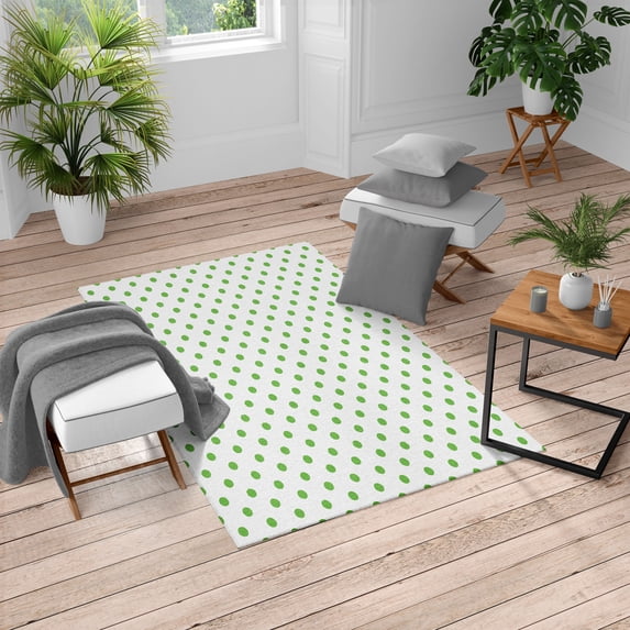 Polka Dot Turkish Area Rug, Classic Old Fashioned Repeated Circles Round Forms Retro Illustration, Soft Carpet for Living Room Decor with Distressed Look, 4' X 5.7', Lime Green, by Ambesonne