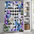thumbnail image 6 of Spring Floral Shower Curtain, 48" x 72", Watercolors Purple Blue Iris Flowers Black Plaid Waterproof Bathroom Curtain Washable Shower Curtain Set with 12 Hooks, 6 of 9