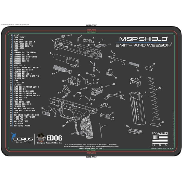 Edog Smith Wesso M P Shield Cerus Gear Schematic Exploded View Heavy Duty Pistol Cleaning 12x17 Padded Gun Work Surface Protector Mat Solvent Oil Resistant Walmart Com Walmart Com