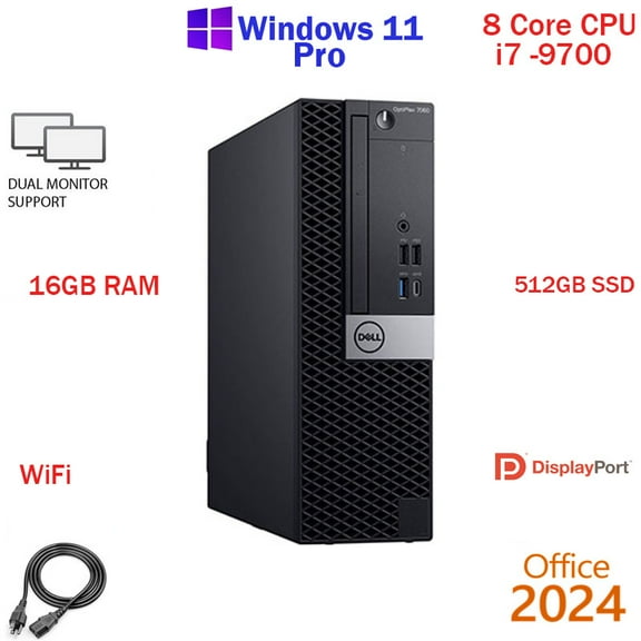 Restored Windows 11 Dell Optiplex 7070 i7 9700 500GB SSD 16GB RAM WiFi Desktop Computer PC Office24 (Refurbished)