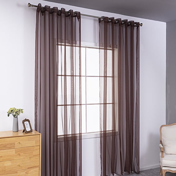 Chenweizhi Solid Color Sheer Curtain, Dark brown Sheer Window Curtain for Living Room Bedroom, 55.12*106.3 Inches Transparent Voile Curtain Panel, Light Filtering Sheer 1 Piece Decoration