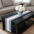 thumbnail image 4 of Navy Blue Grey Stripe Table Runner 48 Inches Long, Modern Art Horizontal Striped Kitchen Coffee Dining Table Decoration for Home Party Birthday Wedding Home Decor 13x48 Inches, 4 of 8