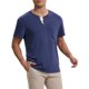 thumbnail image 4 of Camisetas Henley para hombres INSPIRE CHIC, casuales de verano, de manga corta, con botones, camiseta básica, M azul, 4 of 6