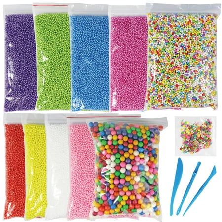 Foam Balls for DIY Slime, 11 Packs Styrofoam Decorative Slime Beads with Fruit Candy Slices and Tools for Homemade Slime Making, Arts & Crafts, Nail Art, Back to School Supplies