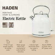 Open Box Haden 1.7 Liter Stainless Steel Body Retro Electric Tea Kettle, White