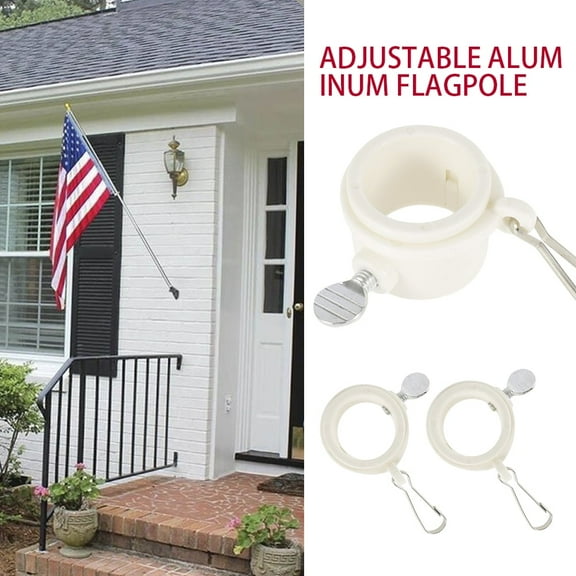 Grusce 2Pcs Flagpole Mounting Rings 360 Degree Rotating Clip Aluminum Alloy Spinning Flag Pole Kit Free Heavy Duty Flagpole Hardware