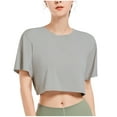 thumbnail image 2 of Byworldtasic Women's Basic Shirt Womens Oversized Cropped T-Shirts Scoop Neck Short Sleeve Boxy Tops Solid Color Workout Tee Shirts, 2 of 4