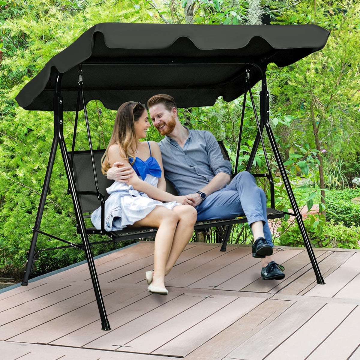 Gymax Black Outdoor Swing Canopy Patio Swing Chair 3 Person Canopy Hammock Walmart