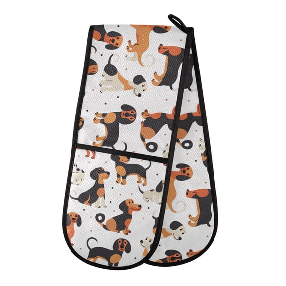 Dailycode Double Sided Oven Mitt with Loop Heat Resistant Kitchen Long Potholders 7" x 35" Cartoon Happy Dachshund