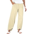 thumbnail image 2 of Women's Casual Pants Striped Linen Pants For Women Summer Casual Wide Leg Pants With Pockets Comfy Cropped Palazzo Pants,Yellow Women's Casual Pants XL, 2 of 5