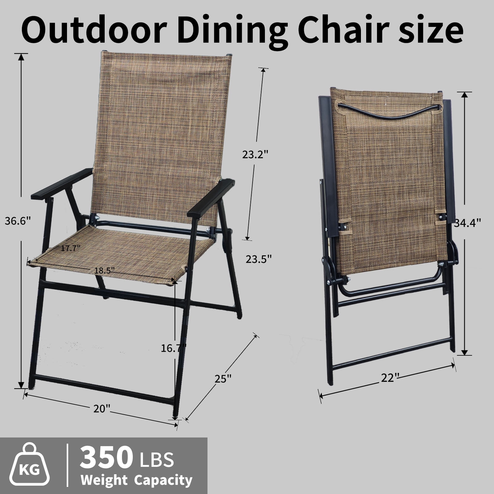SHGJ&SOFT Set of 2 Folding Chairs，Outdoor Patio Chair with Armrests for Porch Camping Pool Beach Deck Lawn Garden (Brown, 2 PC)