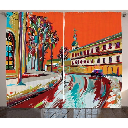 Fine Bedroom Sets Fine Art Curtains 2 Panels Set, Exquisite Old Historical Town Paint with Impressionist Influences Winter Image, Window Drapes for Living Room Bedroom, 108W X 84L Inches, Multicolor, by Ambesonne ()