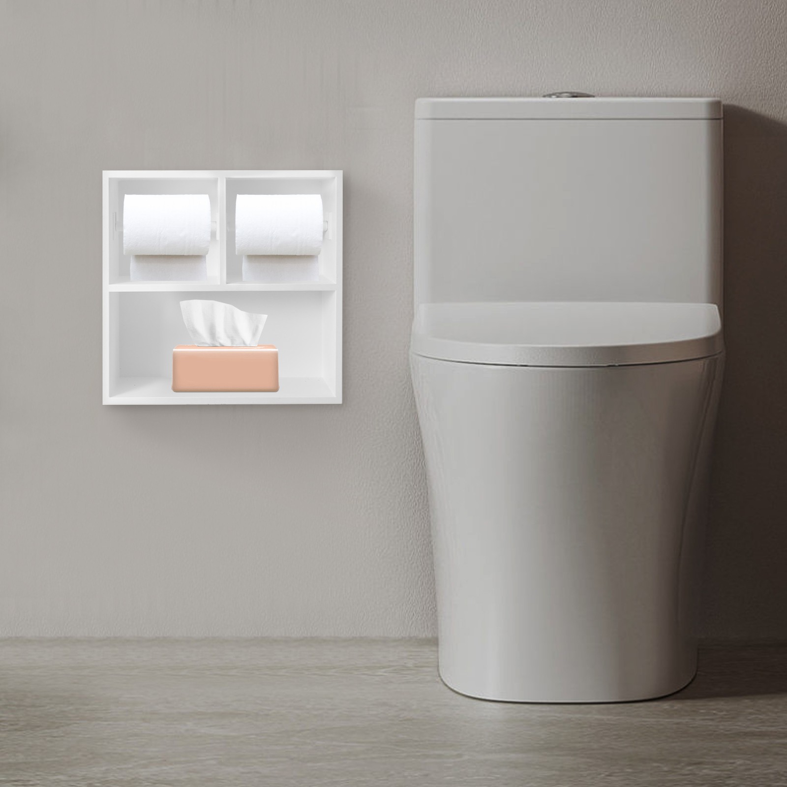 304 Stainless White Recessed Modern Steel Toilet Paper Holder Dual Toilet Roll Holder 12.2*3.94*12.2