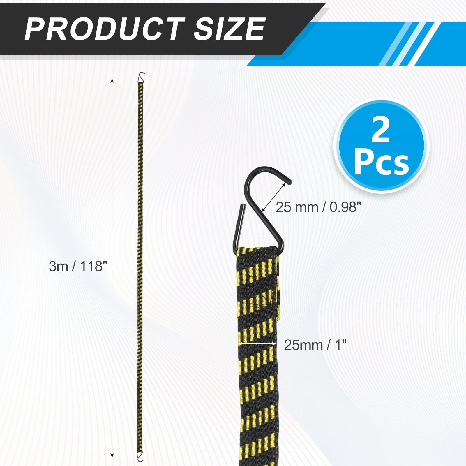 Uxcell 118" Adjustable Bungee Cords with Hook, 2Pcs Heavy Duty Outdoor Elastic Bungee Straps for Securing Luggage Moving Cargo, Yellow