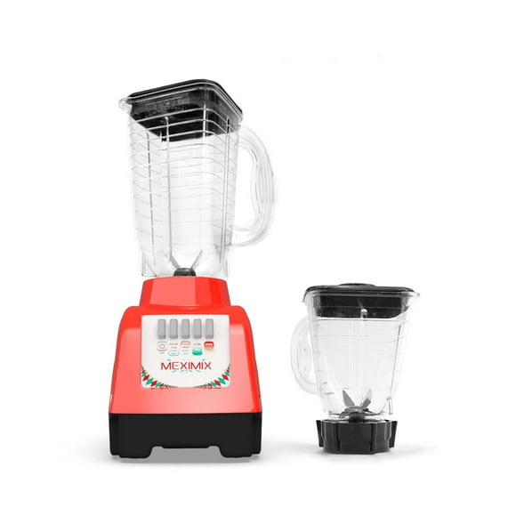 Licuadora MexiMix 400 Watts vaso plastico 1.2 litros y vaso procesador 750 ml Rojo
