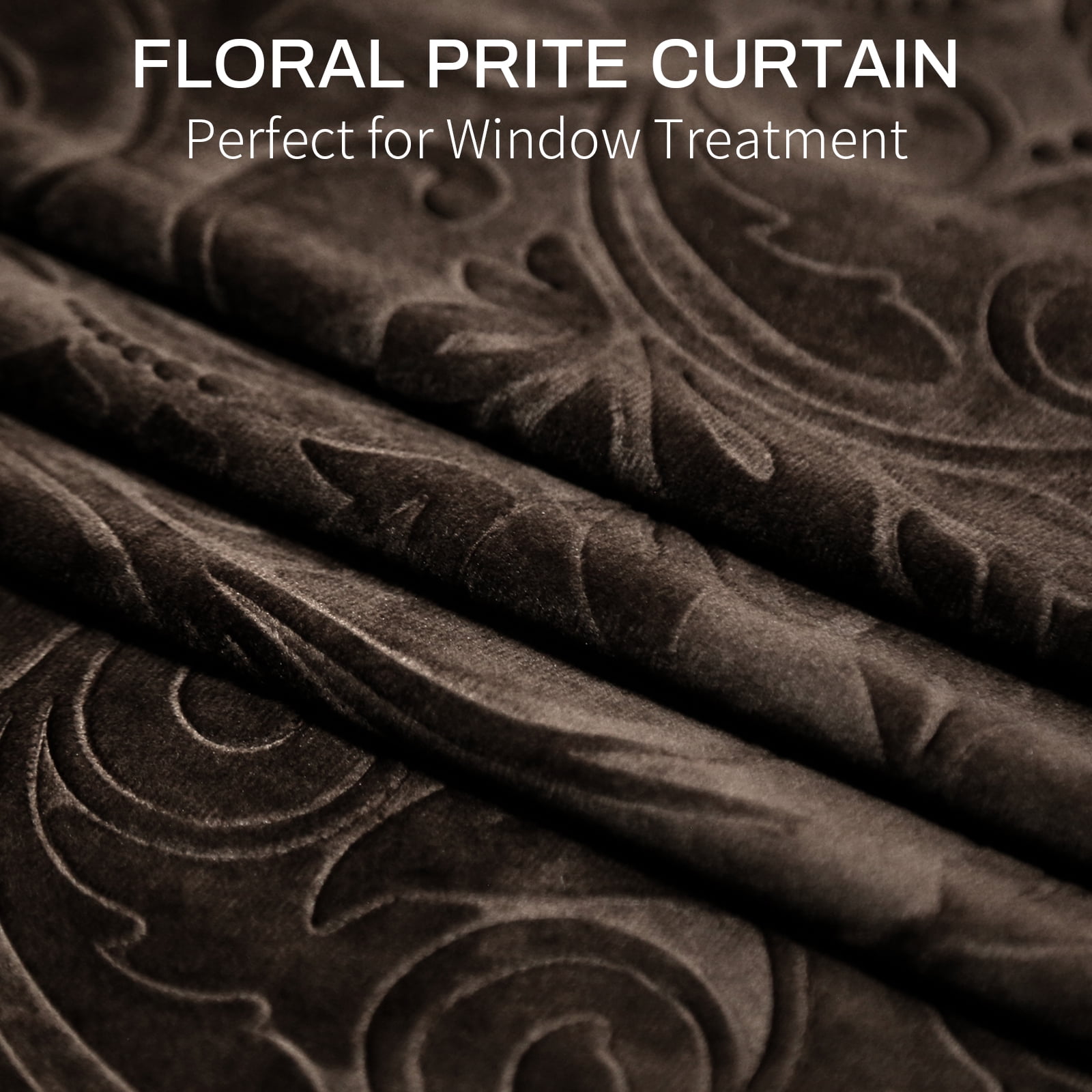 Lapalife Blackout Velvet Curtains, Scroll Floral Pattern Rod Pocket Thermal Insulated Velvet Curtain Drapes for Living Room, 2 Panels, 52"x 72", Toffee Brown