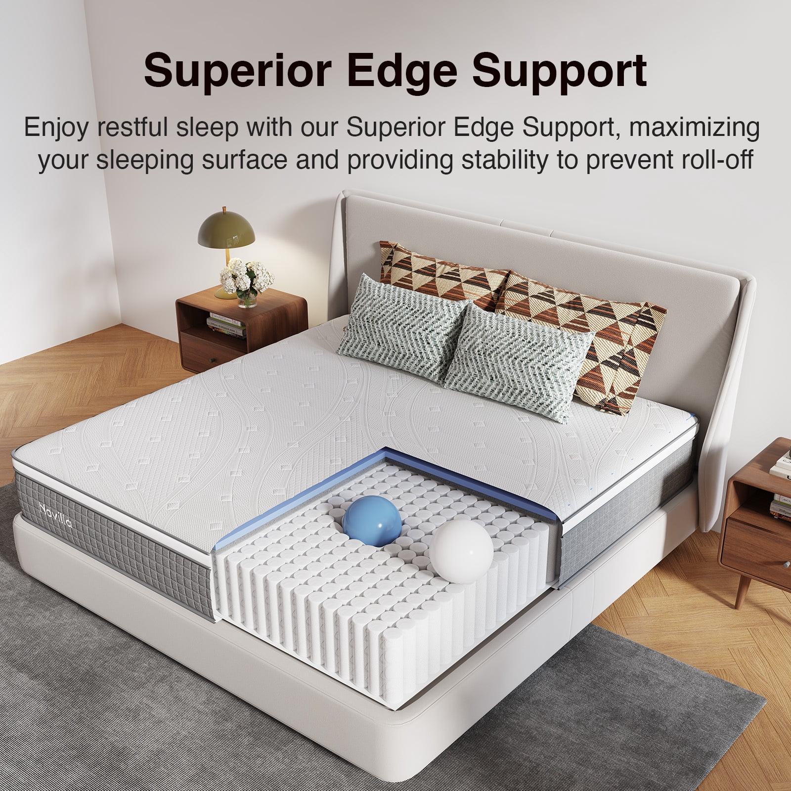 Novilla 12 Inch King Mattress,Hybrid Mattress King Size with Silky Cool Fabric, Gel Memory Foam & Pocketed Coils for Motion Isolation & Refreshing Cool Nights CertiPUR-US Certified