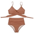 thumbnail image 5 of Gibobby Conjunto de Bañador Sexy Traje de baño para mujer Push Cut Lace Up Piece Bikini Solid Sexy Set Two Up Trajes de baño Tankinis Set(Caqui,M), 5 of 5