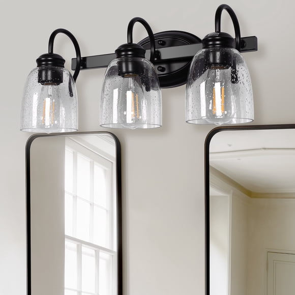 YANSUN 3 Light Elegant Seeded Glass Vanity Wall Light,Industrial Wall Sconces,Bathroom Wall Light Fixture For Bathroom