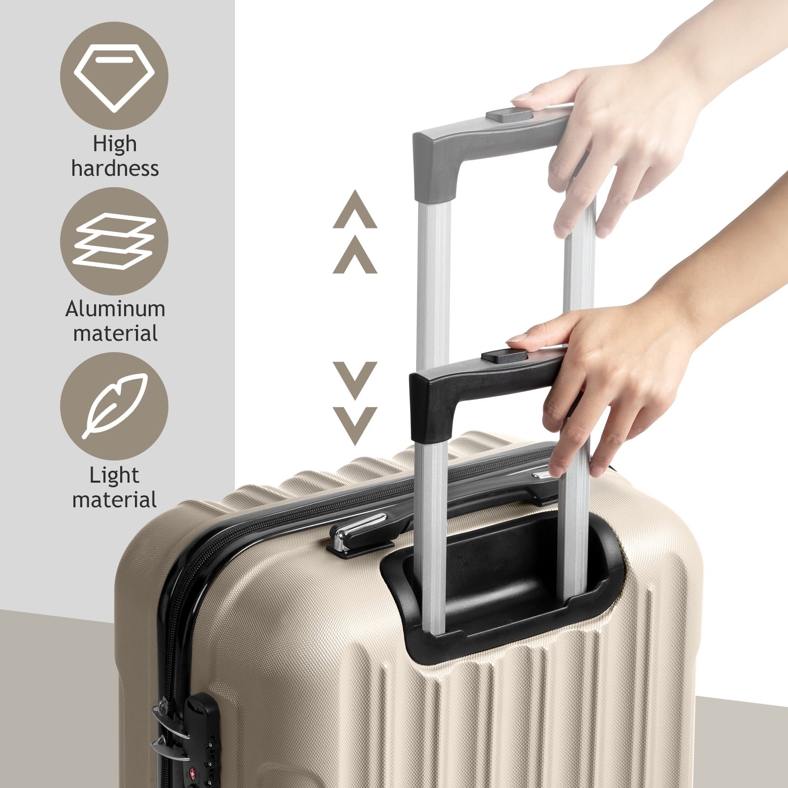 Zimtown 3 Piece Nested Spinner Suitcase Luggage Set With TSA Lock Champagne Gold
