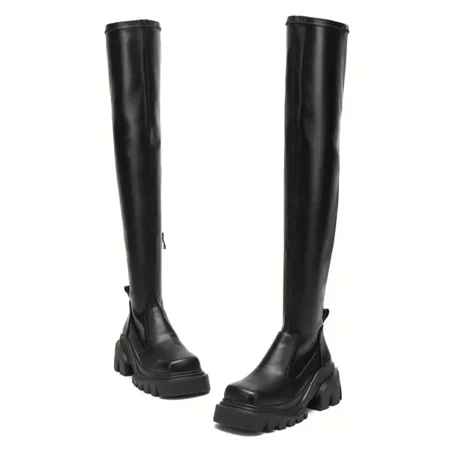 

Women‘s Over The Knee High Platform Chelsea Boots Black Platform Chunky Heeled Boots Women‘s Footwear