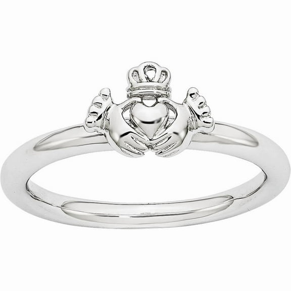 Sterling Silver Rhodium Claddagh Ring
