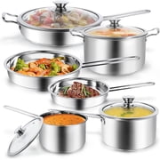 10-Piece Pots and Pans Set, Stainless Steel Cookware Set- Includes Ergonomic Handle Saucepans, Skillets, Dutch Oven, Stockpot, Steamer & More - Premium Pots and Pans for Home Chefs