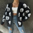 thumbnail image 2 of Cardigan d'Halloween pour Femmes Manches Longues Ouvert devant Imprimé Crâne Tricoté S/M/L/TG, 2 of 7