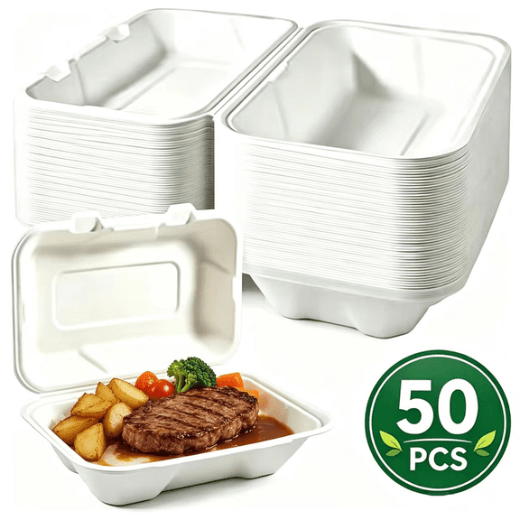 QIYFDDF  9X6 in Disposable TakeOut Container for Food,Clamshell To Go Boxes,50pack