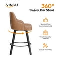 thumbnail image 5 of Ktaxon Modern 24in Bar Stools Set of 2, Swivel Barstool with Thick Padded Backrest and Wood Legs, Bar Height Bar Chairs 2 PCS for Kitchen Island, Home Bar, Breakfast Counter, Brown, 5 of 6