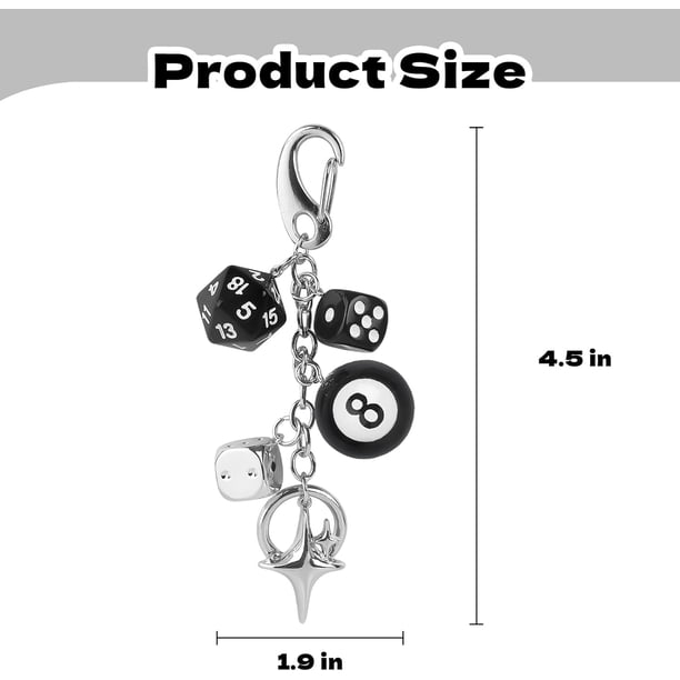1PCS,8 Ball Dice Charm Keychain Y2K Bag Charm, Metal Cherry