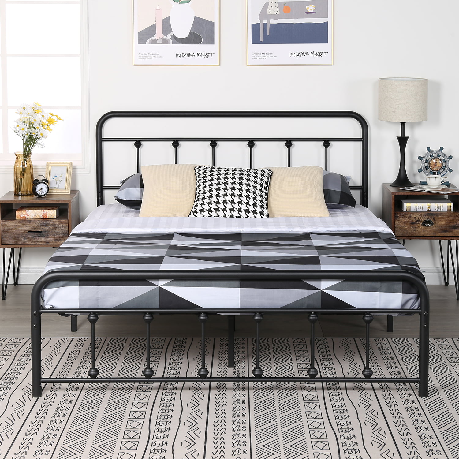 VECELO Metal Queen Platform Bed Frame with Headboard and Footboard, No