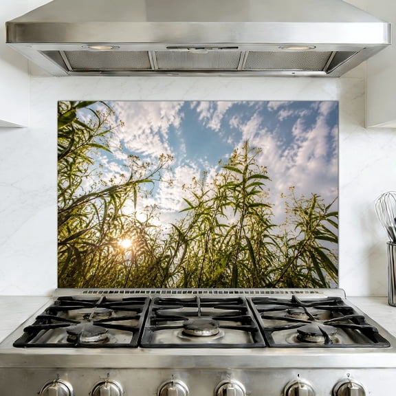 Kitchen Backsplash Peel and Stick Wall Murals field sunset Removable Mural 35.4"W x 23.6"H, Oil Proof Vinyl Wallpaper for Fireplace & Behind Stove