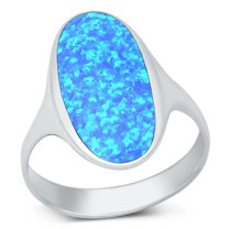 CHOOSE YOUR COLOR Blue Simulated Opal Chunky Bold Cocktail Ring .925 Sterling Silver Band CZ Female Size 13